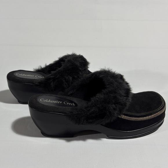Coldwater Creek Black Faux Fur Mules - Picture 1 of 9